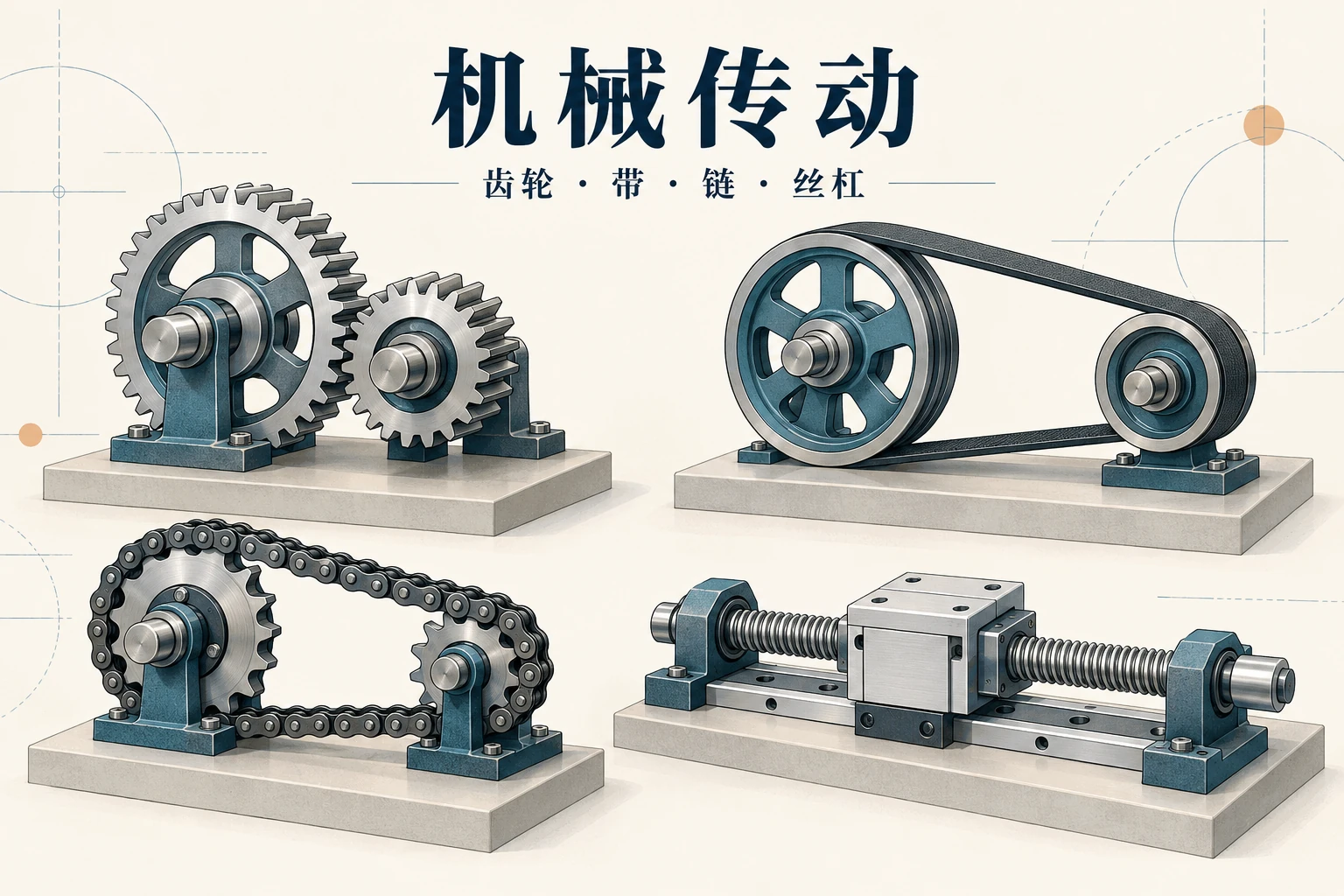 机械传动有哪些方式？齿轮、带、链与丝杠传动