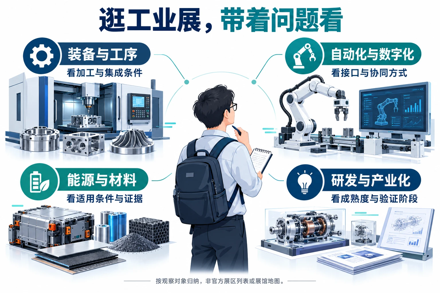 工业展会四类观察维度:装备与工序、自动化与数字化、能源与材料、研发与产业化