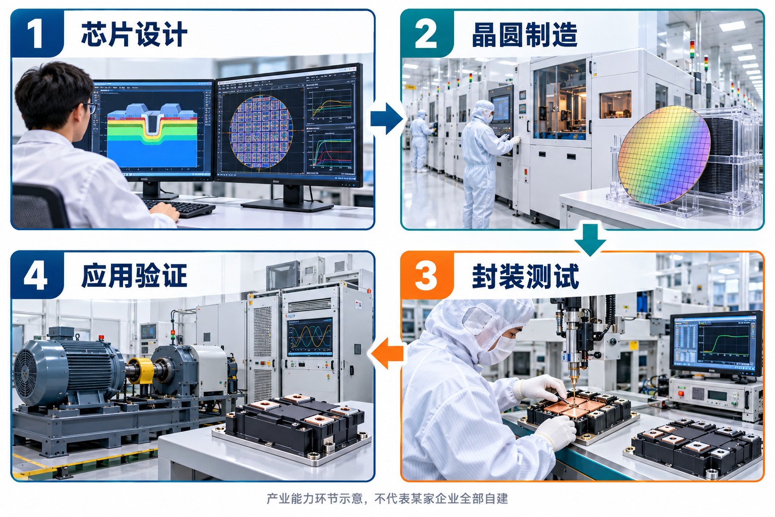IGBT从设计、晶圆制造、封装测试到应用验证的产业环节示意
