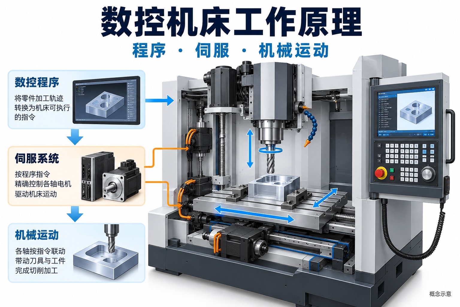 数控机床是怎么工作的？数控系统、伺服与机械结构