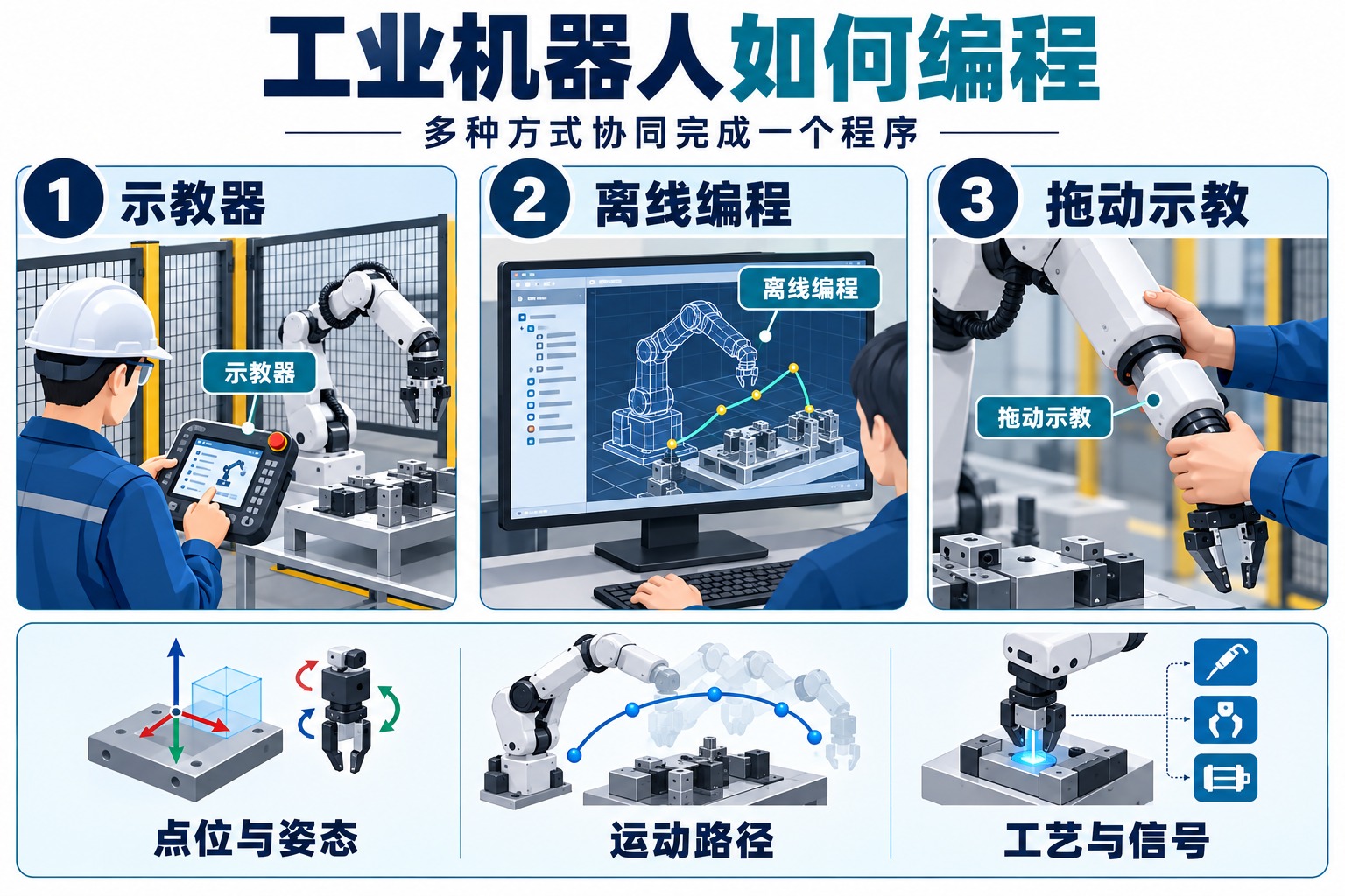 工业机器人编程方式：示教、离线编程与拖动示教对比
