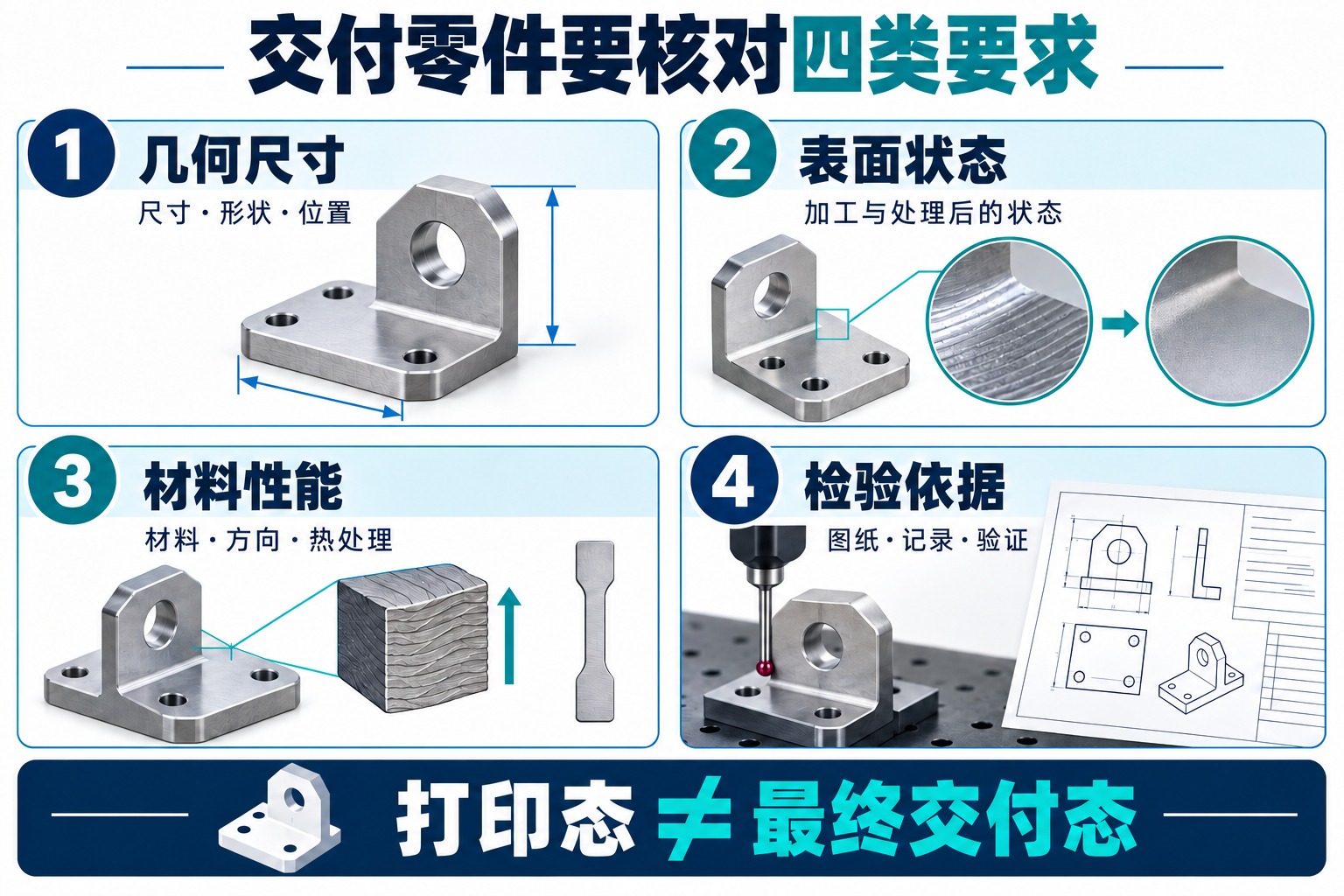 零件能力需要核对几何、表面、材料状态与检测,打印态和交付态不能混比
