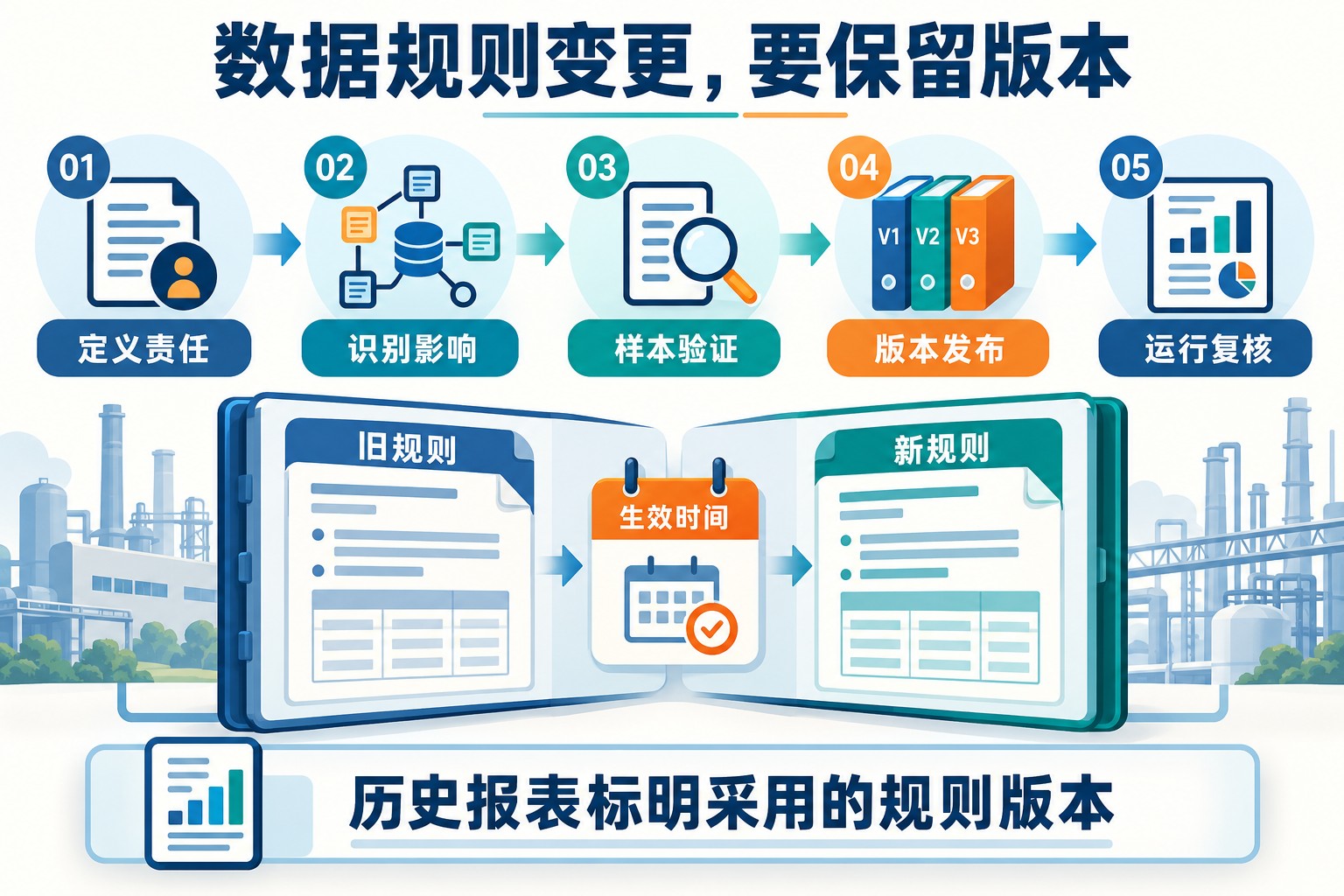 数据标准变更的管理链:定义责任、识别影响、样本验证、版本发布和运行复核